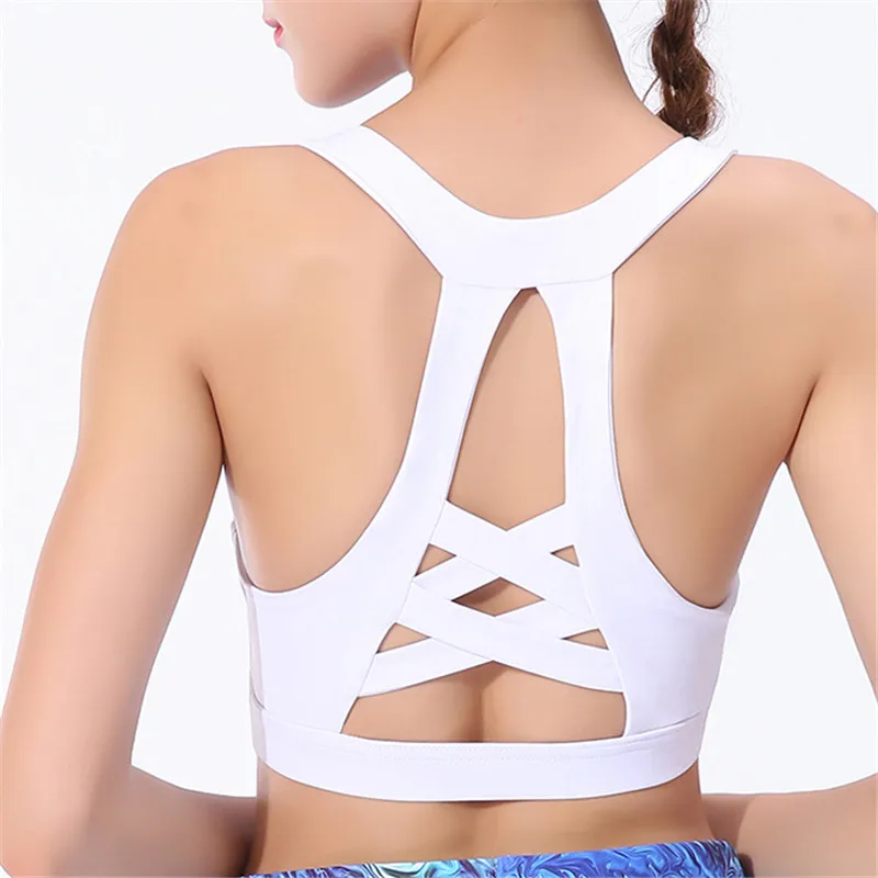 White Sexy Women Sports Bra Top Push Up Running Yoga Bra Shockproof Breathable Hollow Female Gym Fitness Bra Sujetador Deportivo Mujer - Цвет: White