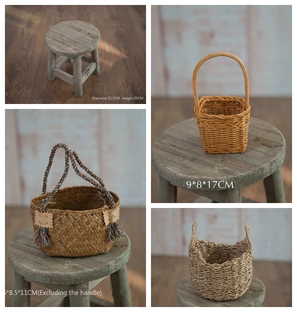 Photography Prop Retro Baskets Baby Mini Size Basket Rural Style Shoot Photo Studio Small Accessory Creative Props