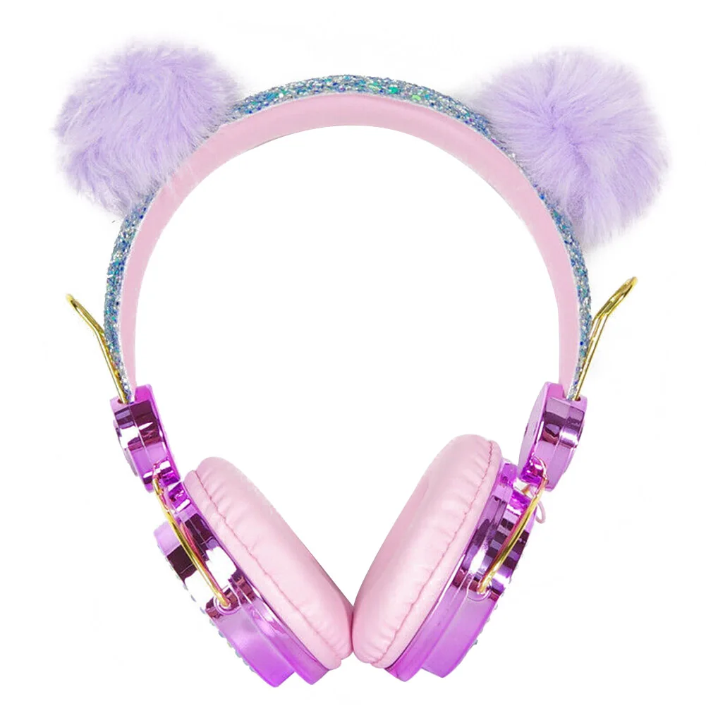 Headphones Computer Volume Limiting Cute Glitter Birthday Gift Kids Built In MIC School Cartoon Wired Music Plushy
