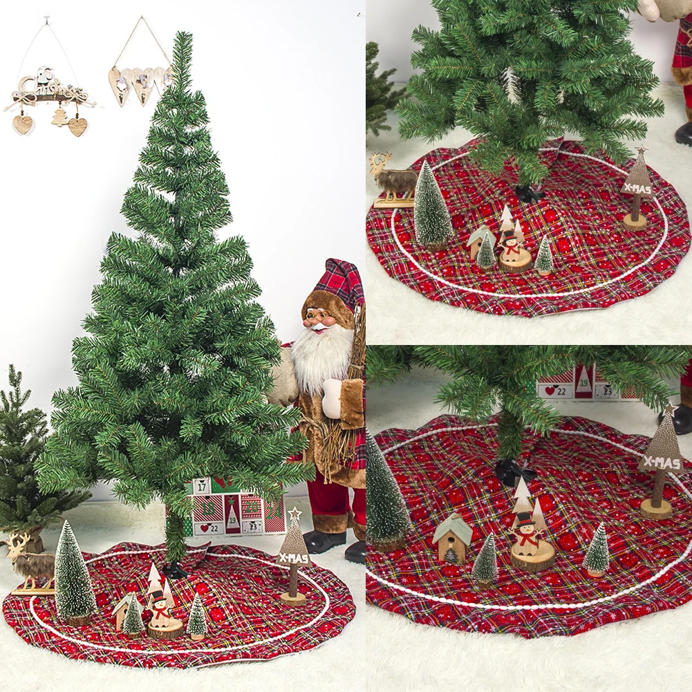 Xmas Юбки для ёлки декор в красную клетку база вечерние коврик крышка, белая мраморная мозаика