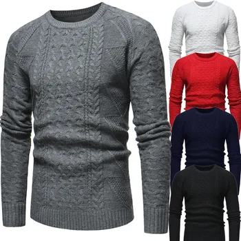 

MEN'S Sweater Style Classic Linen Flower Color Men Casual Slim Fit Crew Neck Knitted Pullover Sweater 5264