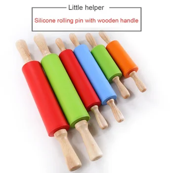 

Wooden Handle Silicone Rolling Pin Kid Pasta Cookie Dough Pastry Bakery Noodle Kitchen Cooking Baking Tool Dumpling Skin tool