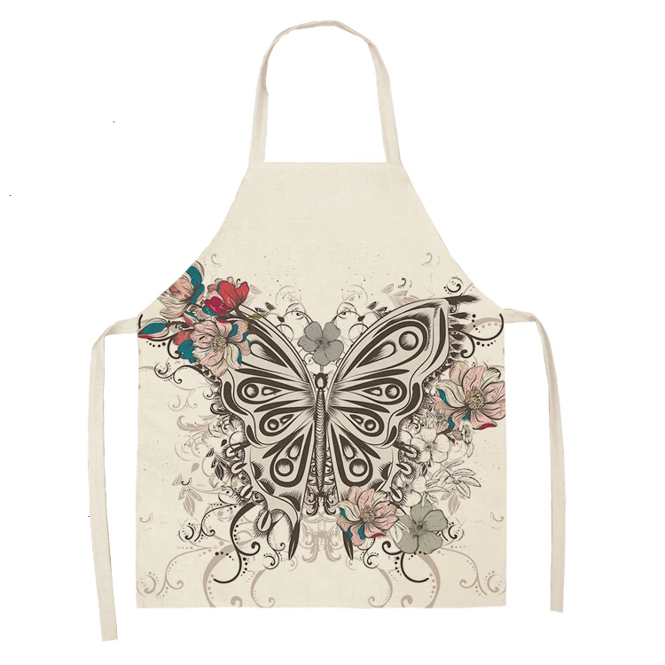 1PC Cotton Butterfly Sleeveless Apron Linen Flower Printed Kitchen Pinafore Women Home Cooking Baking Waist Bib 53*65cm WQL0147 - Цвет: WQL0147-21