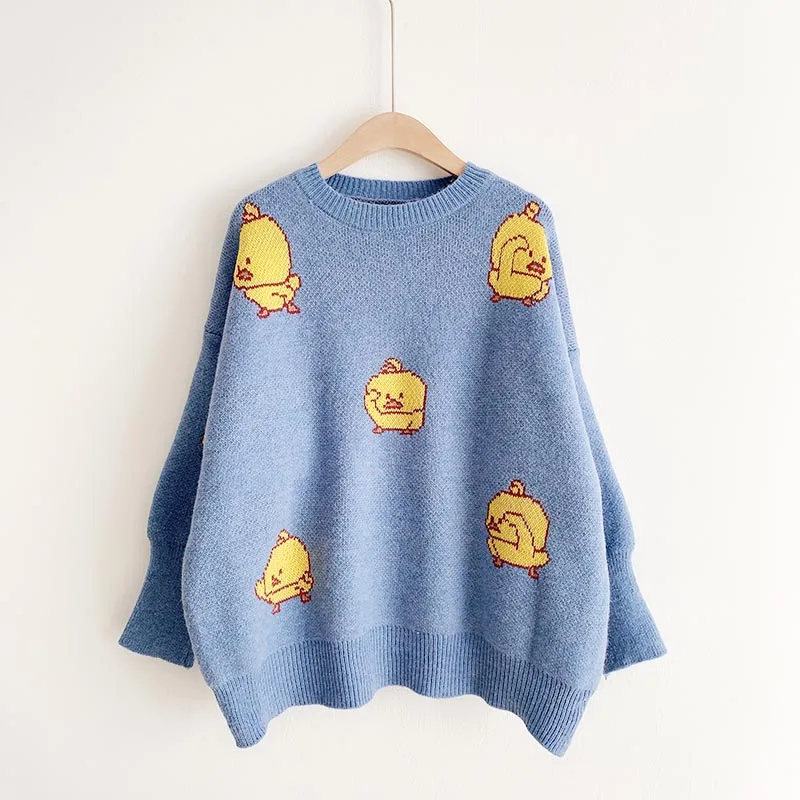 

2019 New Sexy Women Autumn Winter Pullover And Sweaters Cartoon Darks Loose Sweaters Yellow Dark Cute Pull Jumpers Oversize Tops
