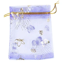 100pcs/lot 10x12cm Drawstring Bags Purple Butterfly Wedding Candy Jewelry Packing Drawable Organza Bags Party Gift Bags Pouches