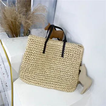 

Ins Summer Handmade Bags Women Beach Weaving Ladies Straw Bag Wrapped Beach Bag Rattan Kintted Top Handle Handbags Travel Totes