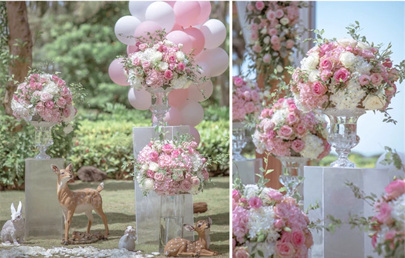 JAROWN Customize Artificial Rose Hydrangea Flower Ball Wedding Table Centerpiece Decor Flower Half Ball Stand Set Home Party Decor (13)