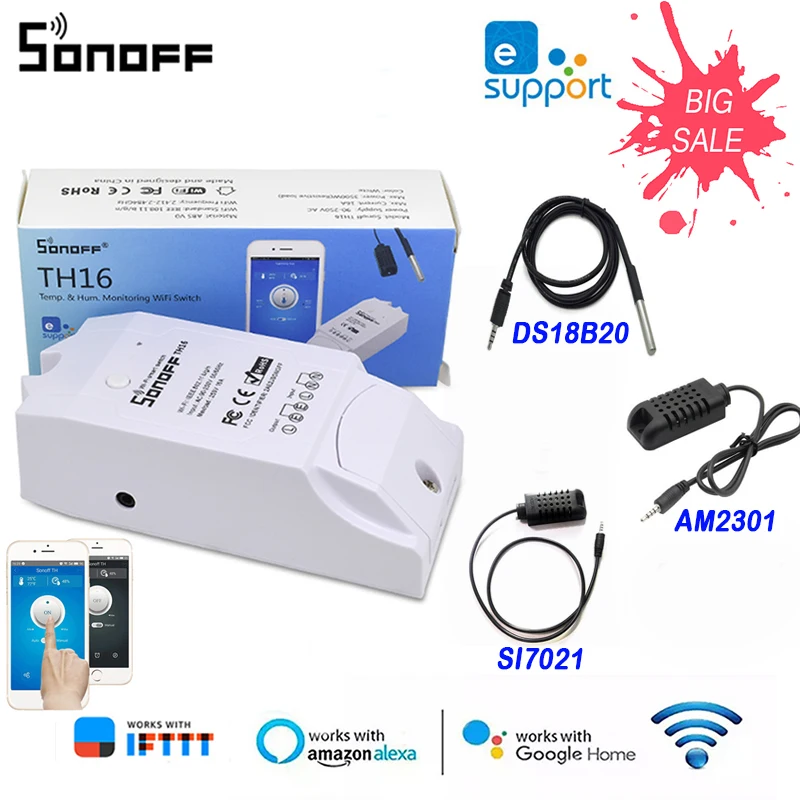 Датчик температуры и влажности SONOFF TH16 Wi-Fi Смарт-выключатель дистанционное
