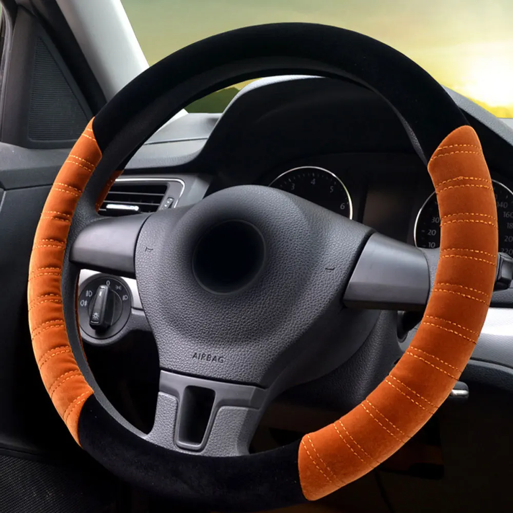 DSYCAR 1 шт. 38 см Пушистый чехол рулевого колеса автомобиля мягкие теплые плюшевые короткие бархатные чехлы авто украшения зимние автомобильные аксессуары