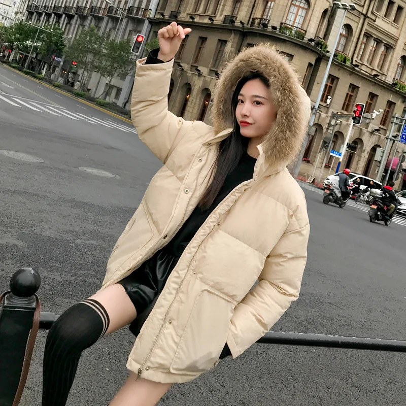 

Photo Shoot Big Goods 2018 Autumn And Winter New Style Korean-style WOMEN'S Wear down Coat Thick Genuine Fur Collar Cotton Coat