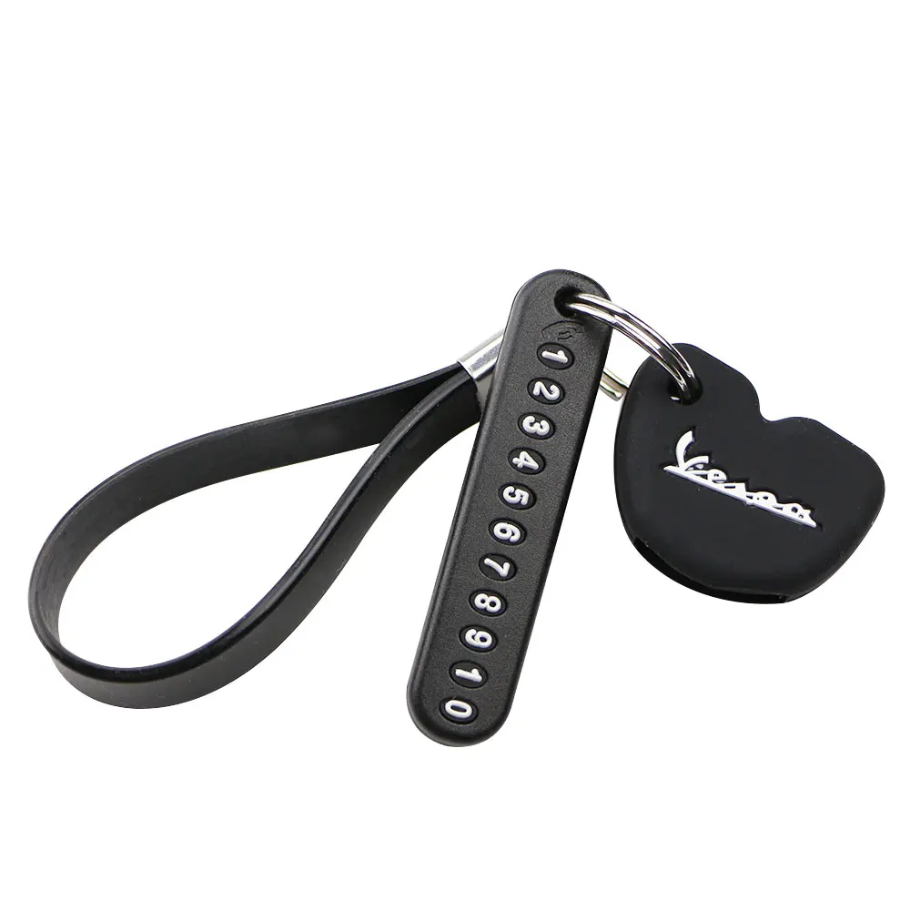 Silicone Car Key Cover Case Key Chain with Phone Number Card for Vespa Piaggio New Fly 3vte 125 Gts 200 Keychain Car-Styling - Название цвета: Black