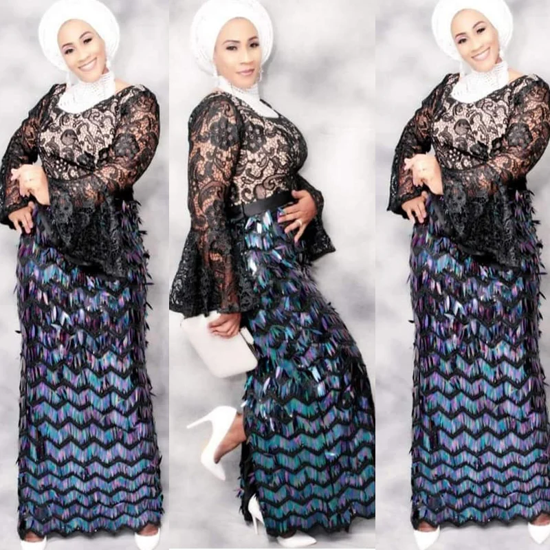 

Black french lace fabric sequins embroidered tulle lace fabric high quality bridal lace fabric for african dress X18872