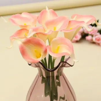 

New Beautiful 10 heads/bouquet Mini Artificial Calla with Leaf Plastic Fake Lily Aquatic Plants Home Room Decoration Flower