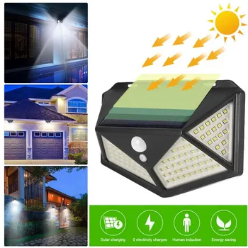 

100LED Solar LED Wall Light Lamp Four-Sided Illumination Motion Sensor IP65 Outdoor Garden Path Alley Street Night Lighting