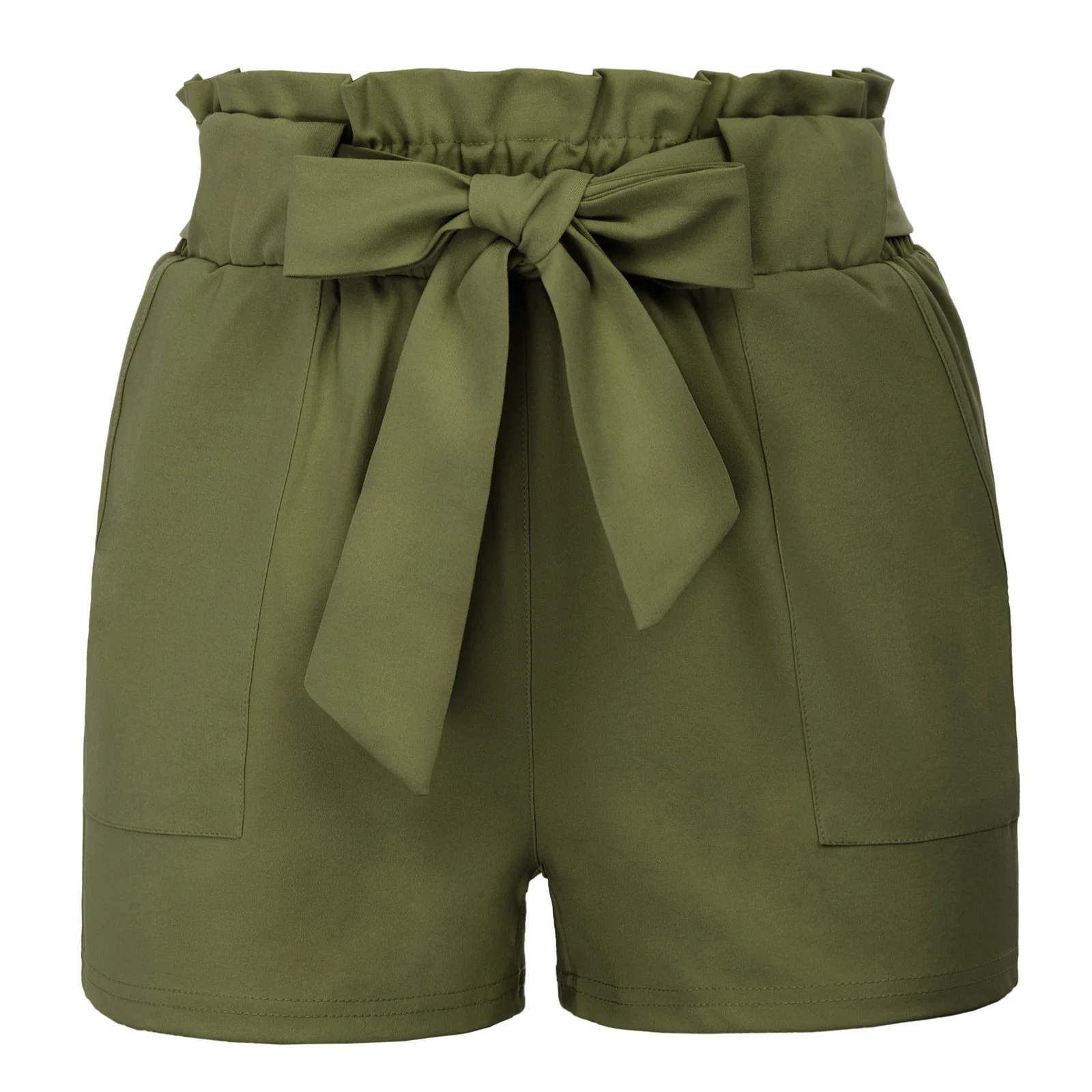 Grace Karin Женские повседневные эластичные шорты с высокой талией Мини шорты Популярные летние стильные свободные пляжные шорты с поясом - Цвет: Army Green
