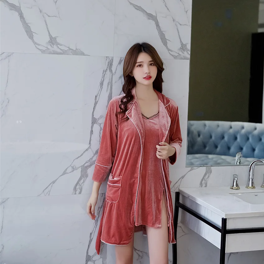 New Winter Lounge Set Kimono Robe Sets 2 Pcs Bathrobe 1543