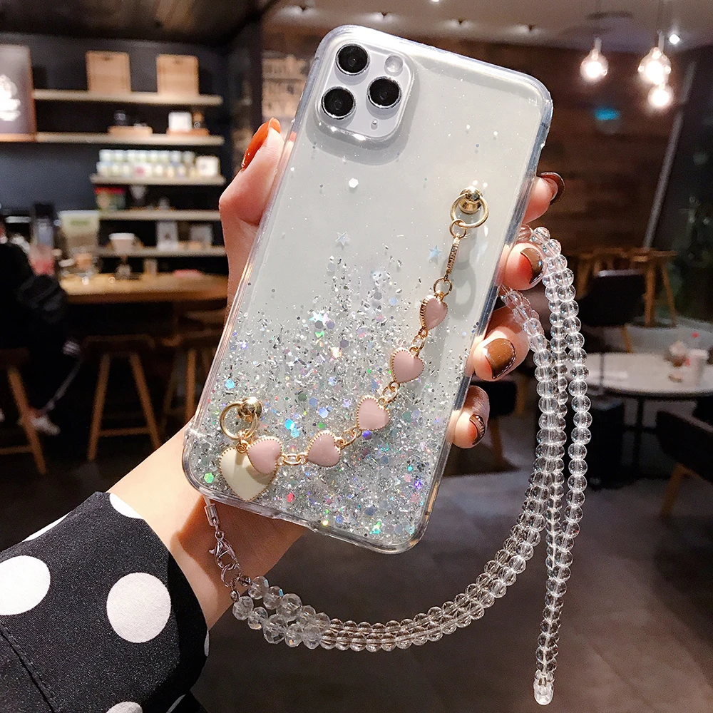 iphone 8 plus phone case Glitter Cover with Crystal Chain Phone Case for IPhone 11 12 Pro Max 11Pro Mini XR X XS 7 8 6 6S Plus SE 2020 Cases Coque Fundas iphone 8 plus waterproof case