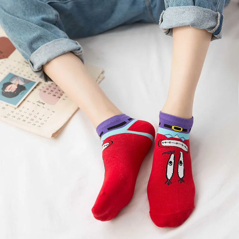 Летние носки для девочек Happy креативный, милый, мультяшный для костюмированной вечеринки по японскому аниме рисунком «Губка Боб», Симпатичные носки с принтом милых модные хлопковые подследники носки