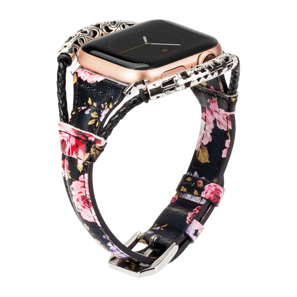 BkPink Старинный ремешок для Apple Watch Band кожаный 38 мм 44 мм 40 мм 42 мм сменный ремешок из натуральной кожи для iwatch 5/4/3/2/1 - Цвет ремешка: BkPink