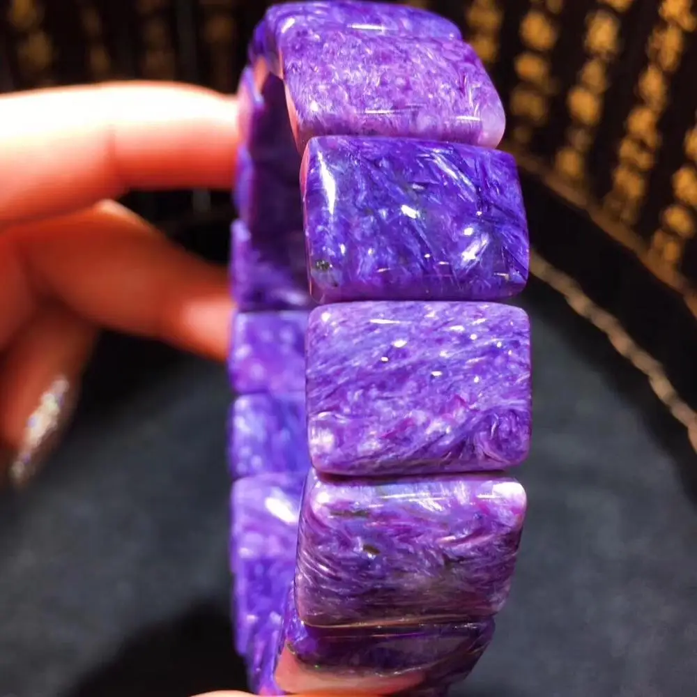 

Real Natural Purple Charoite Bracelet For Woman Man Crystal 16.5x12mm Rectangle Beads Gemstone Bangle Bracelet Jewelry AAAAA