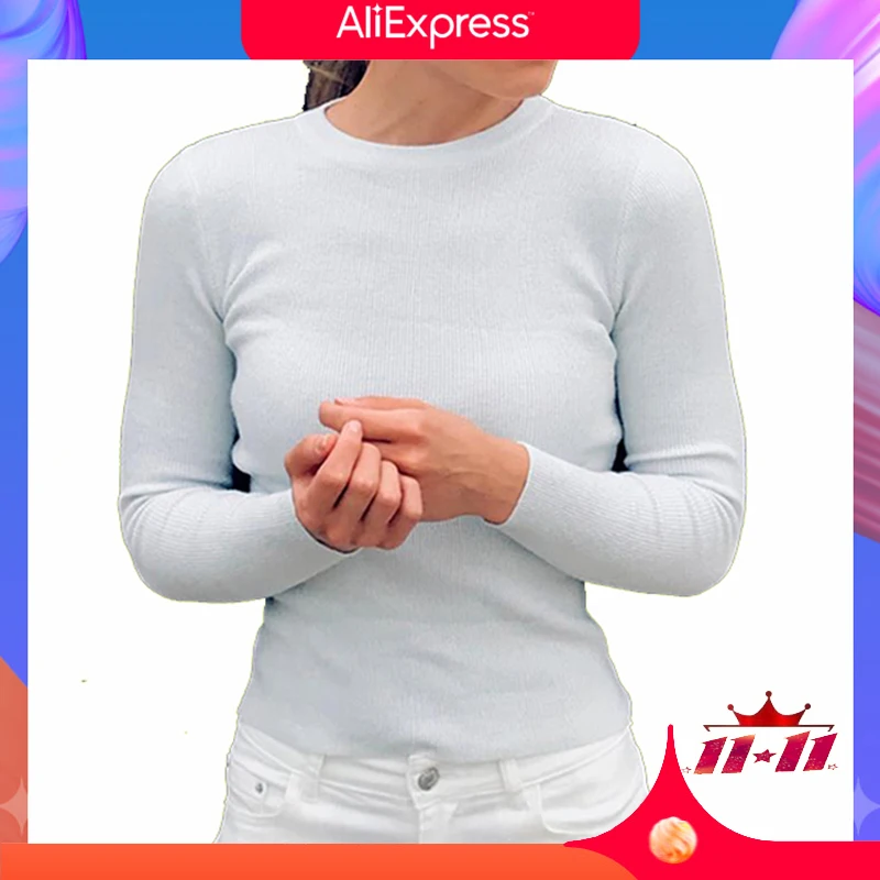 Вязаный свитер с люрексом Женский Модный Блестящий облегающий пуловер размера