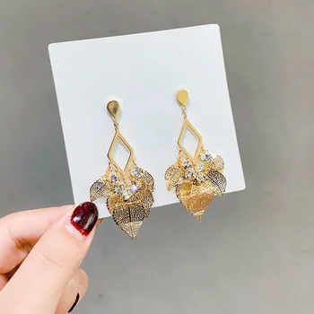 

Dominated creative Hyperbole style Hollow metal leaves design earrings joker Geometric Korean Women Drop earrings
