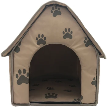 

Pordable Dog Bed House Foldable Cat Print Paw Sleeping Beds Puppy Kennel Outdoor Travel Warm Tent House for Dogs Pet Supplies