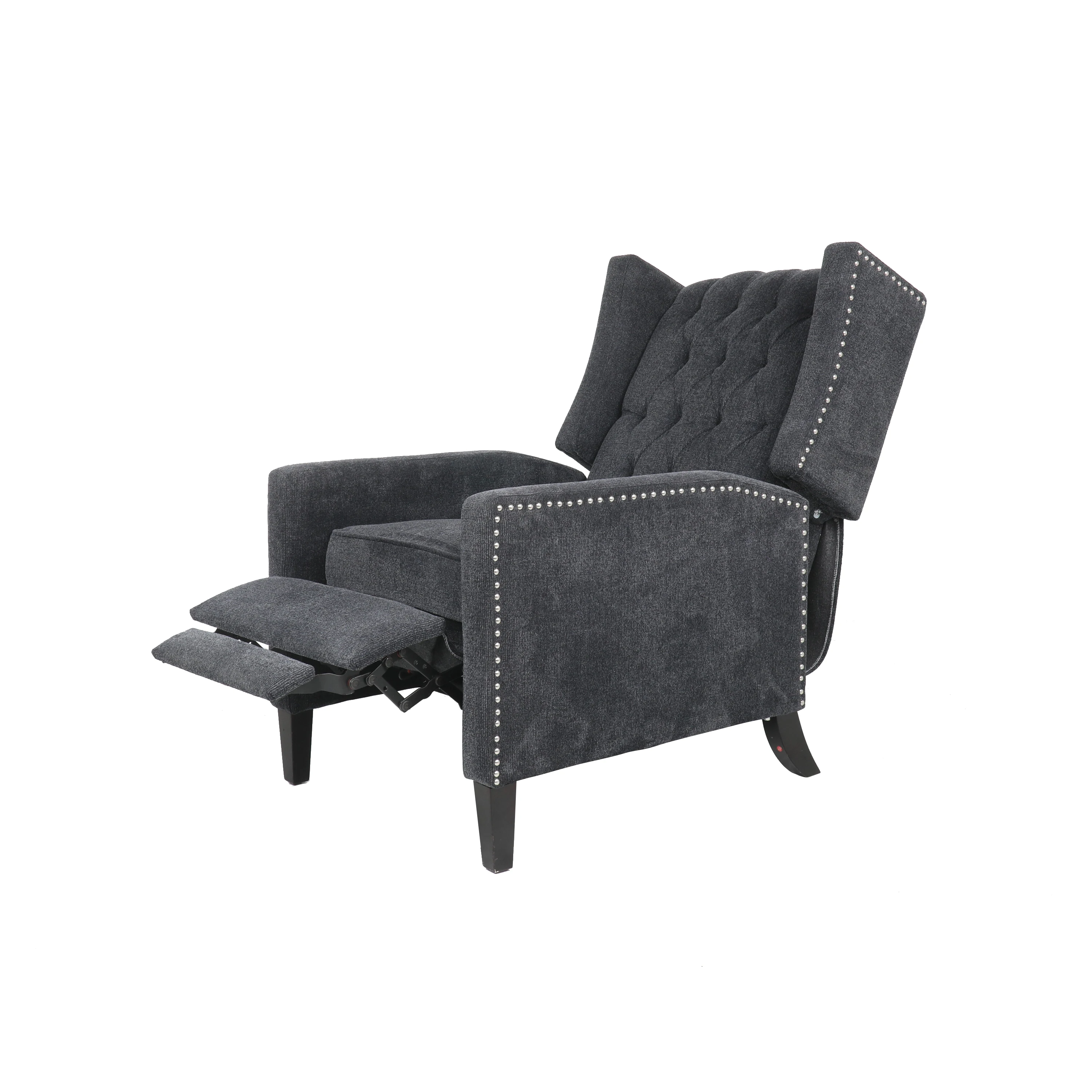 

Deck Chair Classic Style Manual Recliner Chair with Nailhead Trim Adjustable Chenille-Dark Gray/Blue 68x87x105CM[US-Stock]
