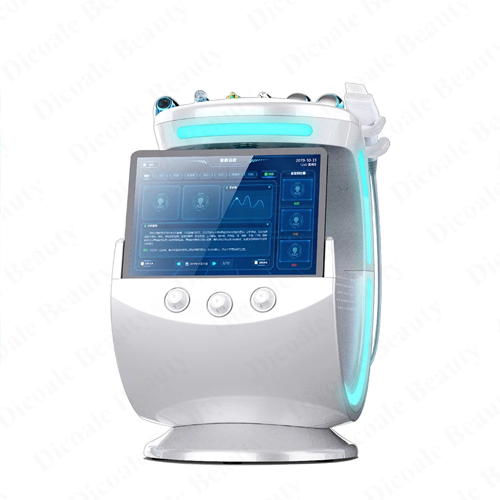 7 in 1 Trending Ice Blue 다기능 하이드로 Dermabrasion 아쿠아 필 기계 피부 분석기