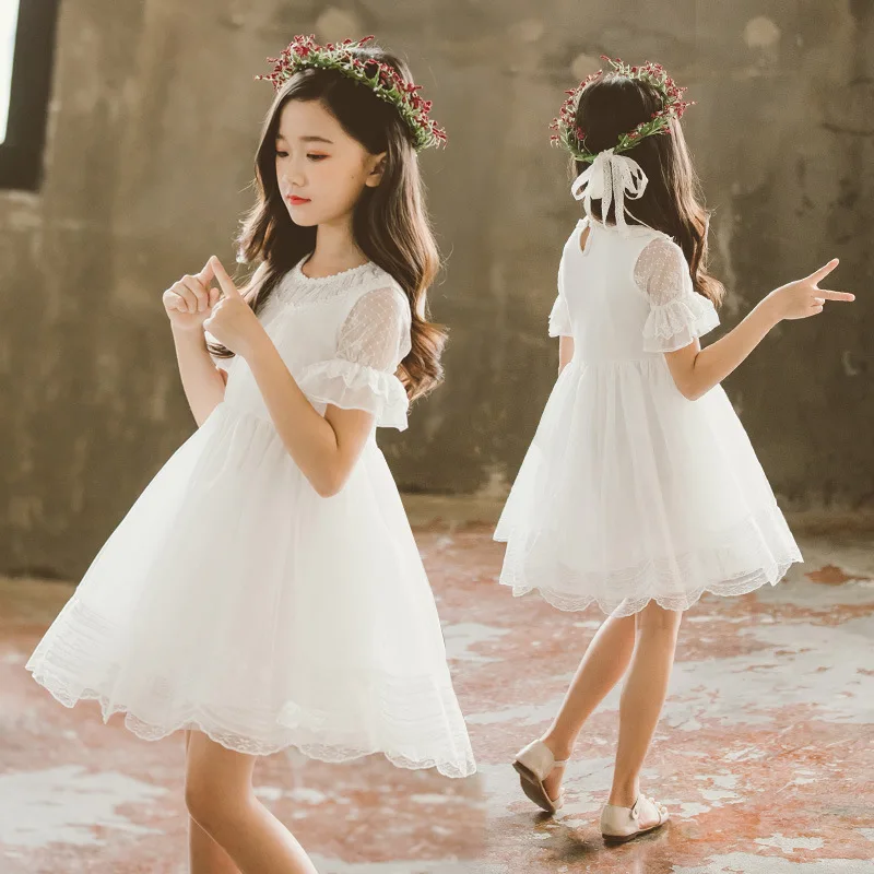 

Kids Girls Lace Dress Summer 2019 Flare Sleeve New White Lace Dresses Children Clothes 3 to 12 Years Kids Dress for Girls 8A20A