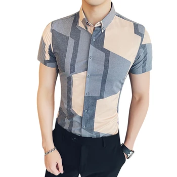 

Geometric Shirt Men Fashion Casual Short Sleeve Mens Dress Social Business Shirts