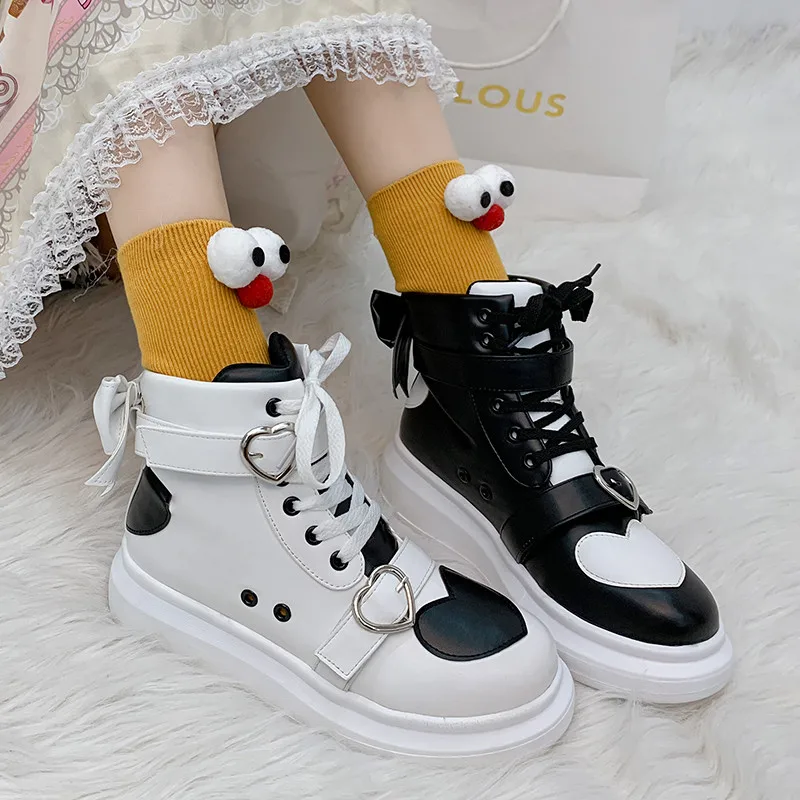 Designer Women Cute Sneaker Student High Top Heart Pink Shoes Girls Thick Heels White Leather Sneakers Casual Running Platform Women S Vulcanize Shoes Aliexpress