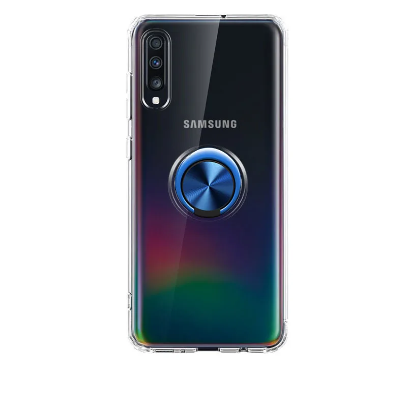 Кольцо-держатель для samsung Galaxy A70 A50, задняя крышка с подставкой, Магнитные Прозрачные телефонные чехлы для samsung Galaxy A50 A70, чехол - Цвет: Синий