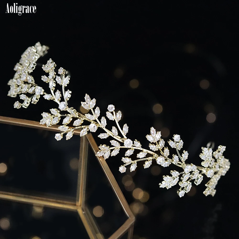 2022 New Cubic Zirconia Tiaras and Crowns for Women Shiny Zirconia Hairband Gold CZ Hair Accessories Wedding Bridal Headband