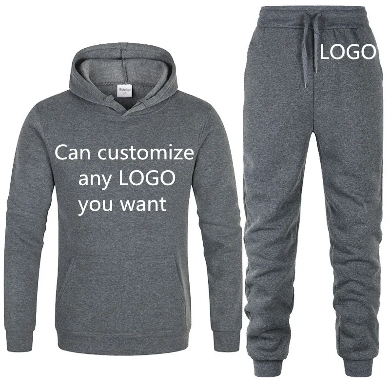 Winter Autumn warm Tracksuit Hoodies Men Custom Logo Print Casual Sweatshirt Mens Hoodies+Pants 2Pcs HipHop Harajuku Sportswear