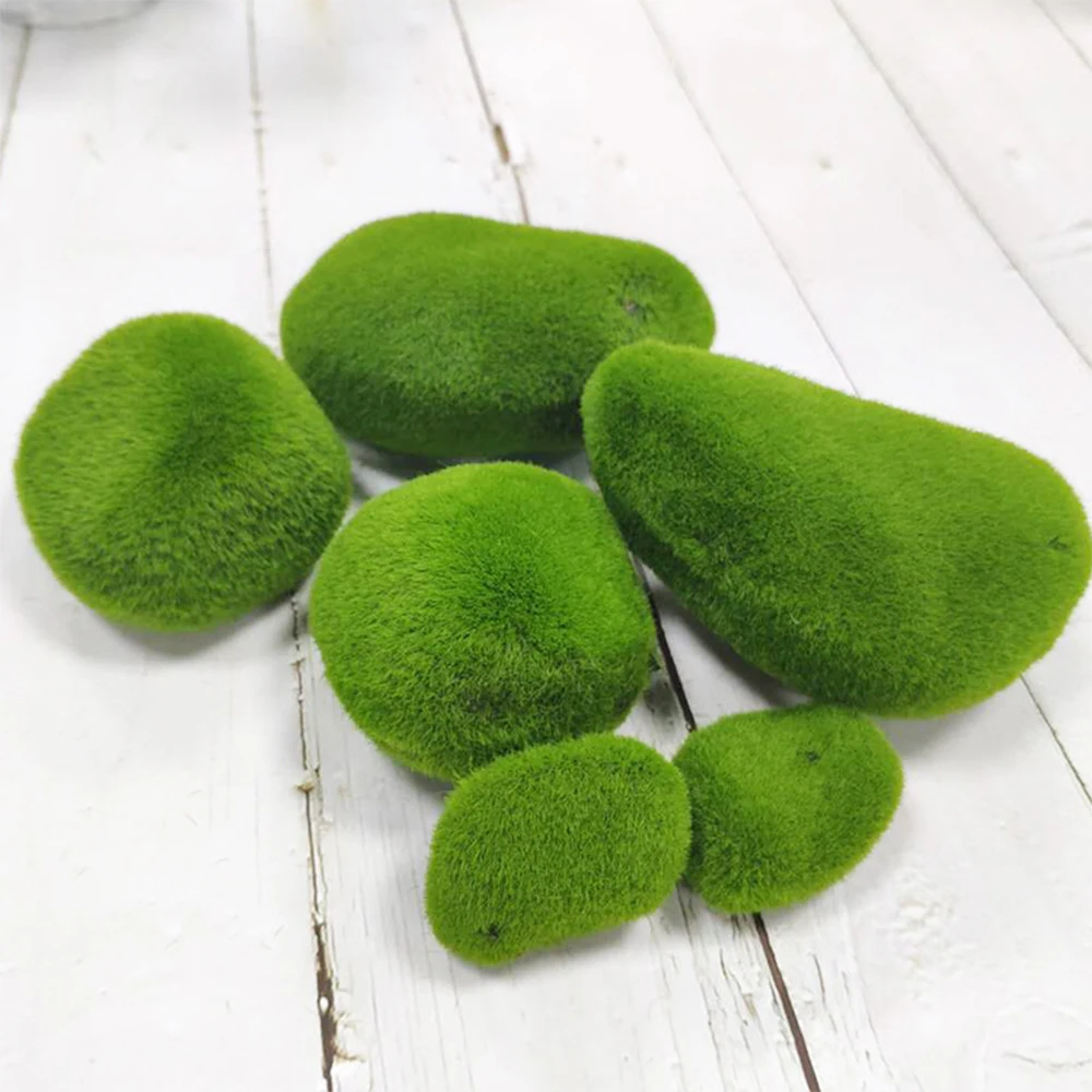 

6 Pcs Simulation Plants Eternal Life Moss Ornaments Mini Micro Landscape Fake Stone Moss Home Wall Bar Decor Props