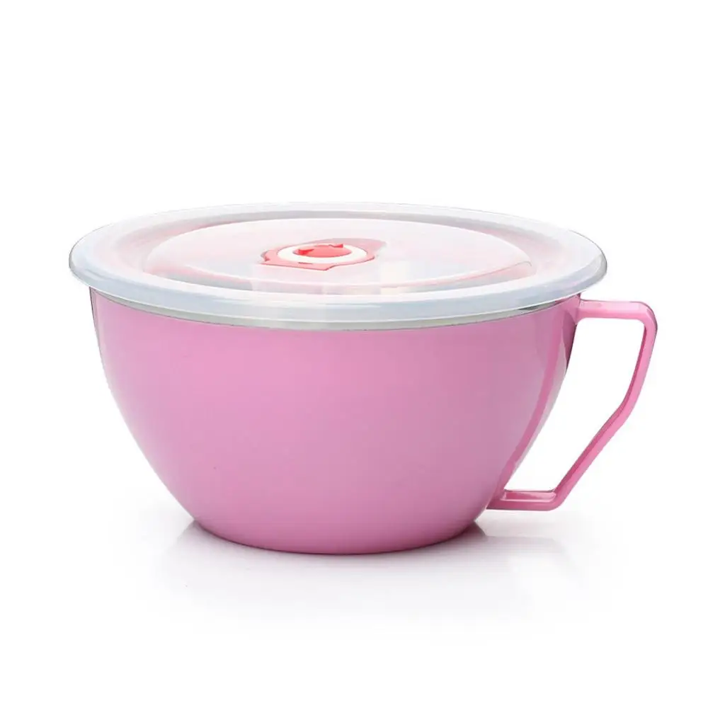 Новинка 600 мл миска для лапши с ручкой крышки из нержавеющей стали Пластиковый Герметичный пищевой контейнер для риса миски для супа NE - Цвет: pink