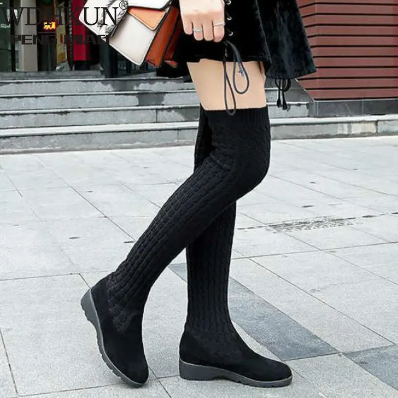 

Women's Warm Boots Autumn and Winter New Pointed Flat with Side Zipper Over The Knee Boots Elastic Boots Women's Shoes 2020