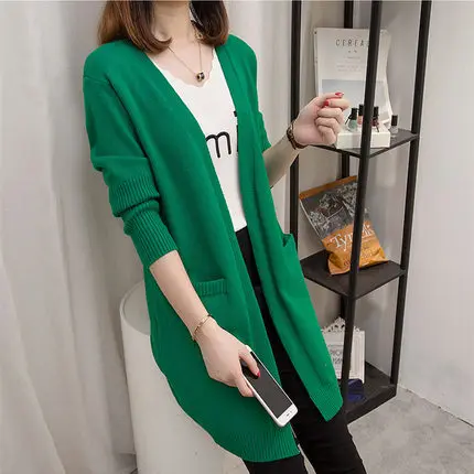 Green Осень-зима, Модный женский вязаный кардиган, куртки, женские вязаные свитера, длинный рукав, свободный женский кардиган, pull femme - Цвет: Green