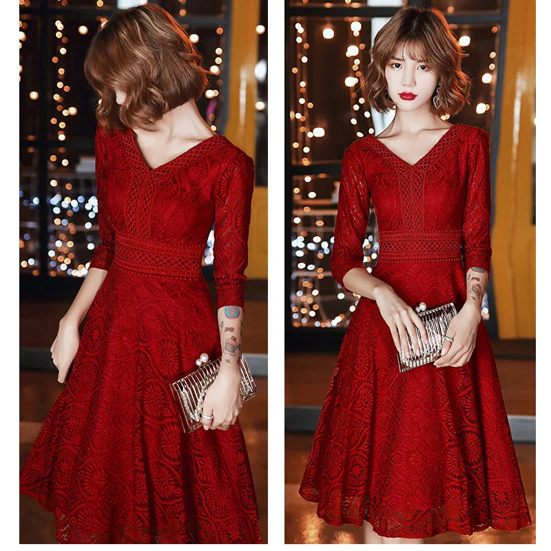 Это Yiiya выпускное платье цвета Бургунди с рукавом три четверти vestidos de gala элегантное платье до колена женские вечерние платья LF068