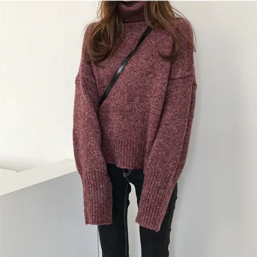 wine red Neploe, водолазка, Толстый Пуловер, свитер, Осень-зима, теплый пуловер с длинным рукавом, корейский стиль, повседневный вязаный Топ, джемпер 56360 - Цвет: wine red