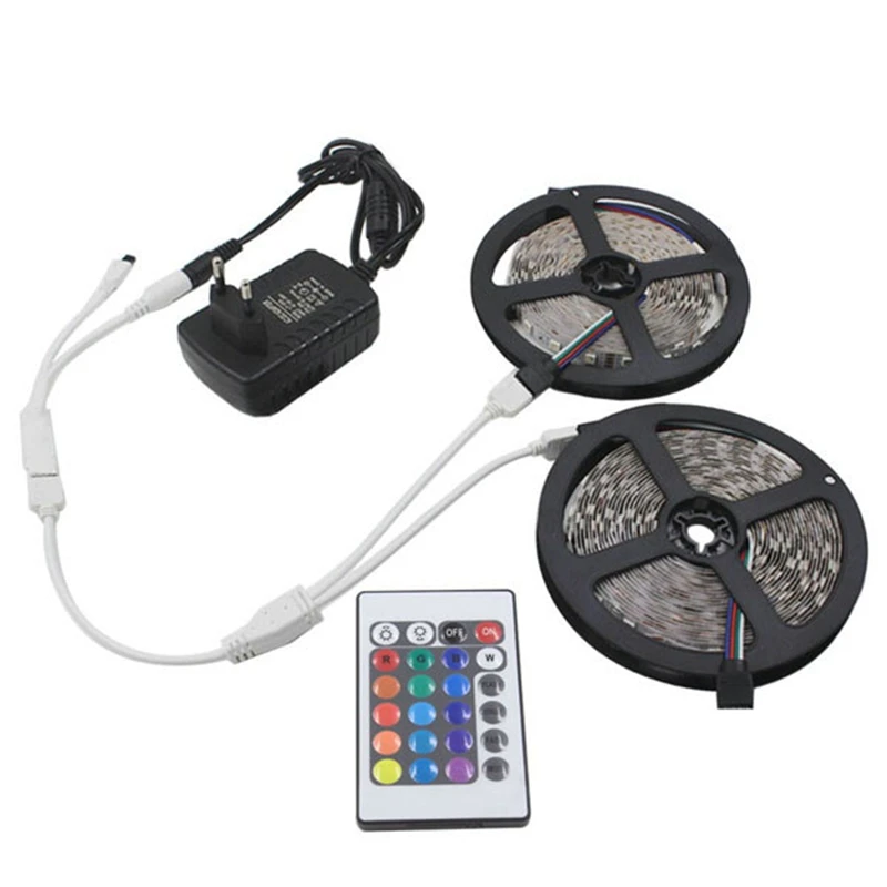 Jiguoor 10 м SMD 3528 не водонепроницаемый RGB 600 Светодиодная лента Рождественское украшение дома+ контроллер+ кабель+ адаптер DC12V