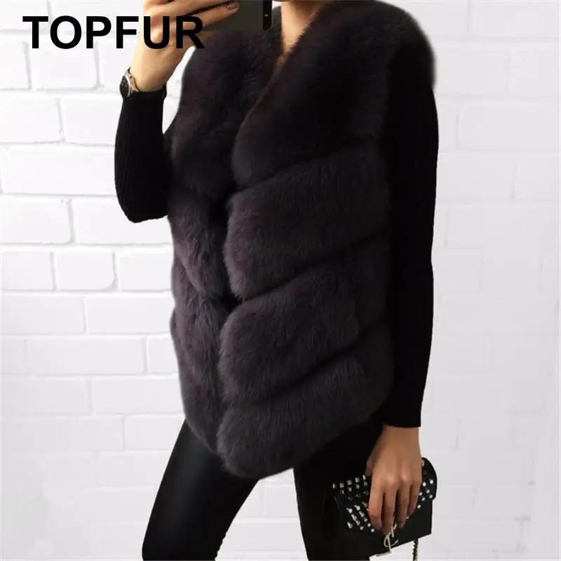 Модное Стильное пальто TOPFUR из натурального Лисьего меха однотонный роскошный