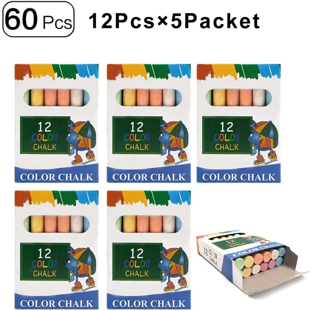 5 boxes  60pc children drawing board chalk dust-free colored chalk sticks various colors art floor chalk free shipping 40A9 (4)