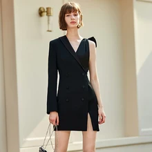AEL с завязкой в виде банта Блейзер Платье женское элегантное OL короткое черное платье Вечерние сексуальное осеннее асимметричное платье двубортное