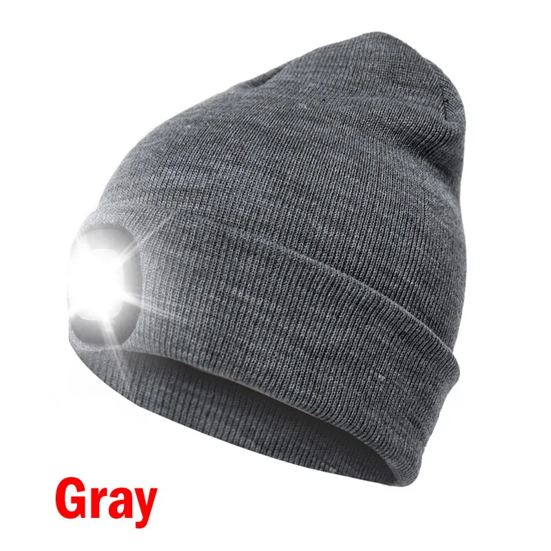 Модный зимний утеплитель унисекс, вязаная шапка, кнопка, аккумулятор, светодиодный головной убор, горячий светодиодный прожектор, легкая шляпа Светодиодный свет, фары - Цвет: gary
