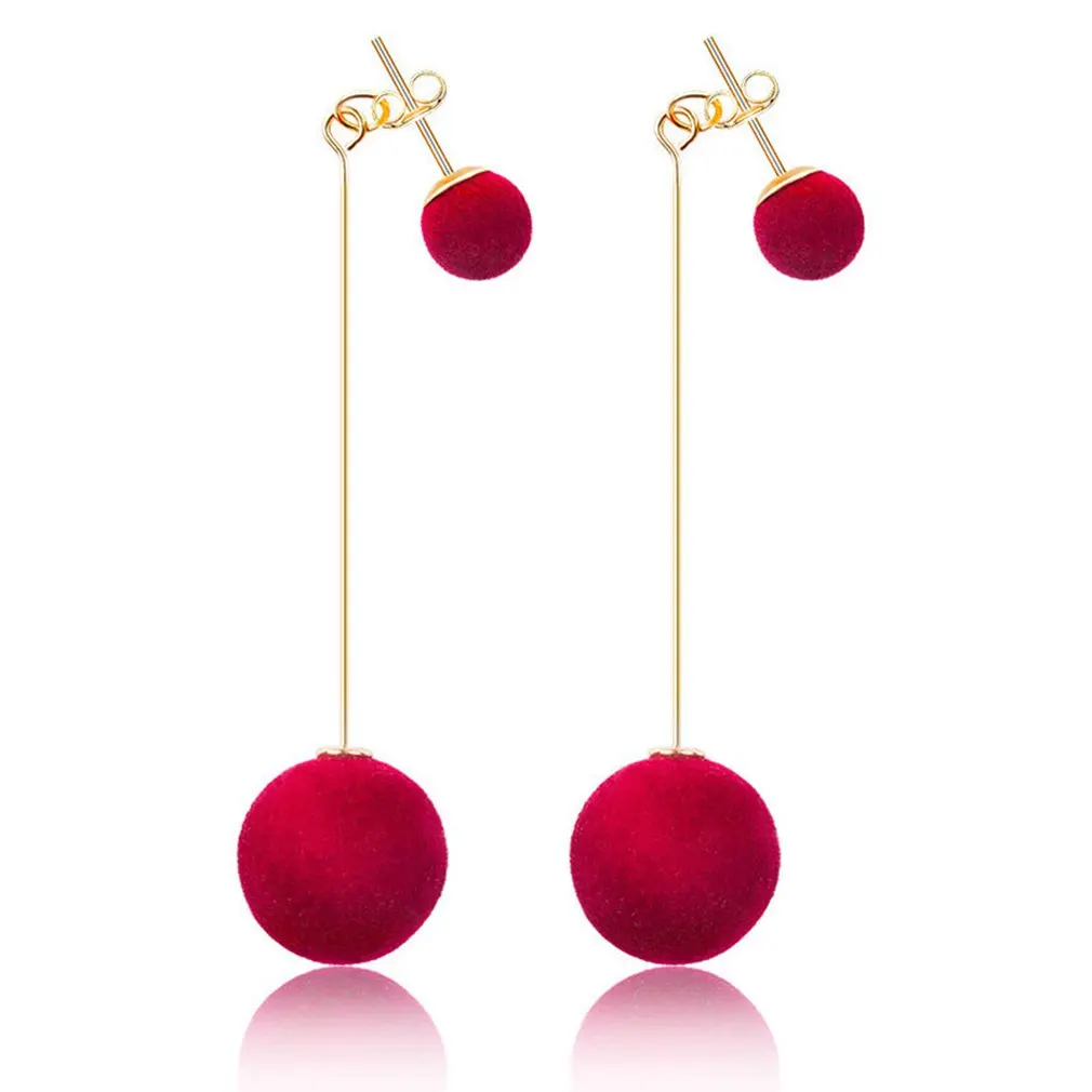 Милые и простые плюшевые длинные серьги с помпонами гипоаллергенные японские