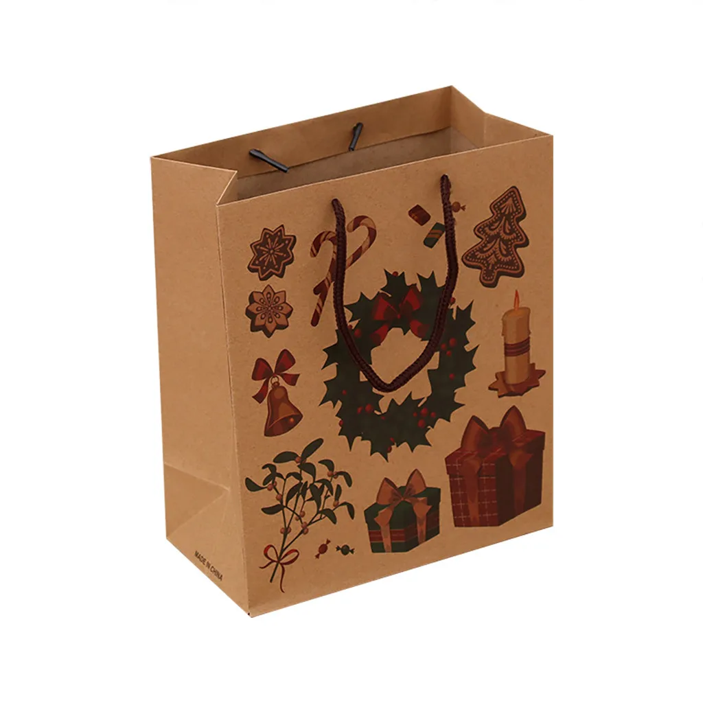 Christmas Gift Bag Paper Bag Packaging Kraft Paper Bottom Tote Bag Merry Christmas Decor Home Decorations New Garden