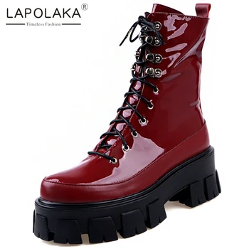 

Lapolaka Hot Sale 2020 Genuine Leather Street Trend Boots Dance Non-Slip Side Zipper Platform Motorcycle Boots Woman Shoes