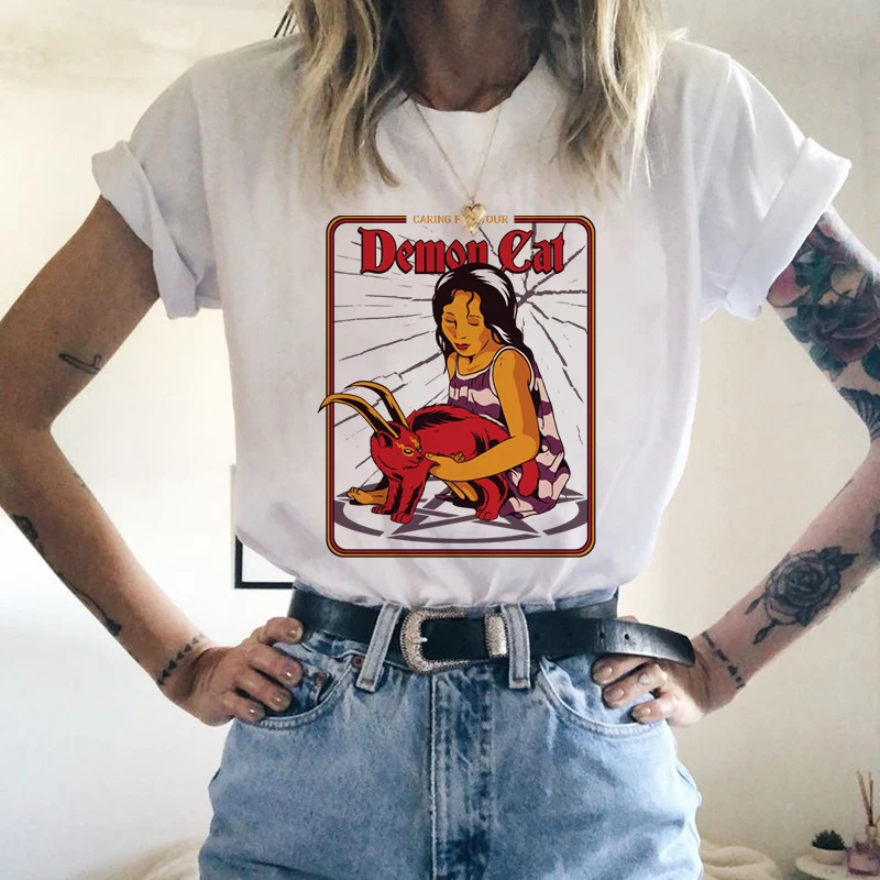 Женские футболки Харадзюку с принтом кота, женские футболки с графическим принтом, женская футболка Kawaii, футболка, женская футболка большого размера, Camisas Mujer, топы - Цвет: Tee Shirt Femme 21